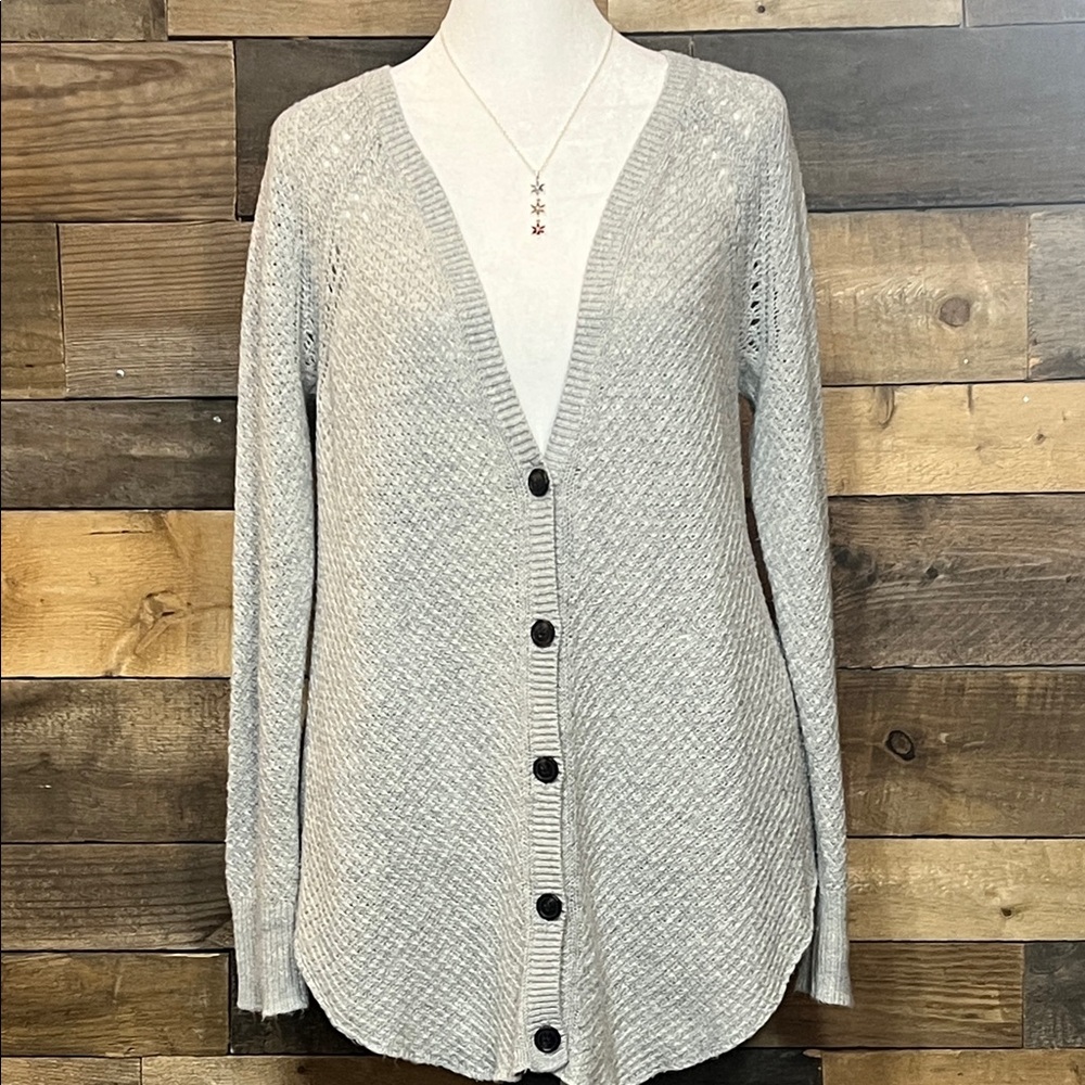 American Eagle Open Knit Gray Button-Up Women's Cardigan Sweater